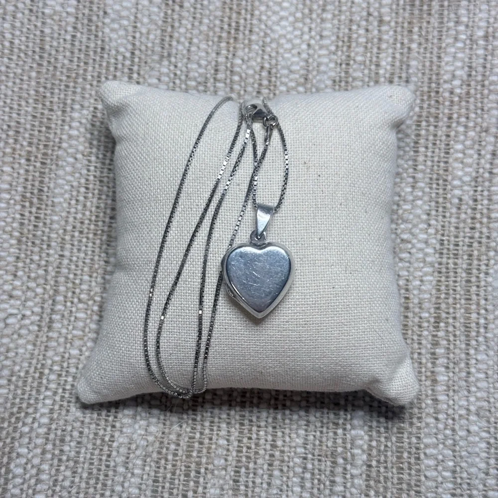 Sterling Silver Plain Blank Smooth Heart Locket Necklace